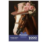 Jigsaw Puzzle for Adults 1000 Pieces Horse in Pink Hat Teenager Puzzles Fun Games Analysis And Logic Difficult And Challenge 38x26cm/1000pcs