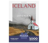 Jigsaw Puzzle for Adults 1000 Pieces, Iceland Travel Vintage Artwork, Stress Relief Activity, Gift for Adults, Durable Puzzle Pieces, 38x26cm/1000pcs
