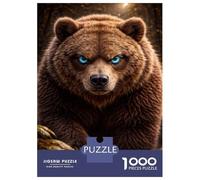 Jigsaw Puzzle for Adults 1000 Pieces Intense Brown Bear with Glowing Eyes Teenager Puzzles Fun Games Analysis And Logic Difficult And Challenge 38x26cm/1000pcs