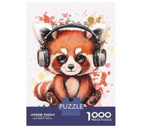 Jigsaw Puzzle for Adults 1000 Pieces Kawaii Red Panda Gamer Music Lover Jigsaw Puzzle Brain Teaser Game For Family Fun Parent-child Interaction 38x26cm/1000pcs