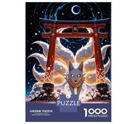Jigsaw Puzzle for Adults 1000 Pieces Kitsune Nine-tailed Fox Torii Gate Cherry Blossom Sakura Japan Jigsaw Puzzle Relax Games Precision Cutting Parent-child Interaction 52x38cm/1000pcs