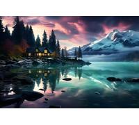 Jigsaw Puzzle for Adults, 1000 Pieces, Lakeside Cabin Under Beautiful Aurora Sky, Mj515TY 38x52cm