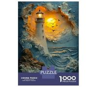 Jigsaw Puzzle for Adults 1000 Pieces Lighthouse in Stormy Sea Jigsaw for Adults Relax Games Hand Speed Race Difficult And Challenge 52x38cm/1000pcs