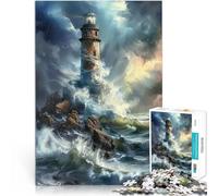Jigsaw Puzzle for Adults 1000 Pieces Lighthouse in the Storm Brain Teaser For with Fully Interlocking Randomly Shaped Pieces 50x70cm