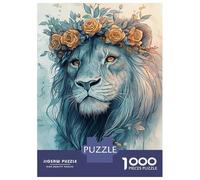 Jigsaw Puzzle for Adults 1000 Pieces Lion with Floral Crown Puzzle for Adults Relax Games Perfect Decoration Difficult And Challenge 52x38cm/1000pcs