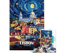 Jigsaw Puzzle for Adults 1000 Pieces Lisbon Portugal Nightscape Art Jigsaw Hands-on Game A Work of Art Unique Gifts for Birthday And Christmas (Size 38x52cm)