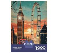 Jigsaw Puzzle for Adults 1000 Pieces, London Cityscape Big Ben Eye Artwork, Relaxing Puzzle Experience, Holiday Family Game, Precision Cut Pieces, 38x26cm/1000pcs