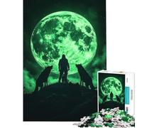Jigsaw Puzzle for Adults 1000 Pieces Lone Figure with Wolves Howling at The Moon for Educational Game Toy Intellectual Game Secret Santa Gifts Stress Reliever (Size 75x50cm)