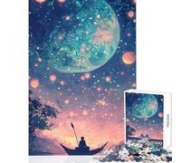 Jigsaw Puzzle for Adults 1000 Pieces Lonely Boat Under A Giant Moon Home Decoration Toys Great Gift Impossible Game with Fully Interlocking Randomly Shaped Pieces (Size 38x26cm)