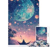 Jigsaw Puzzle for Adults 1000 Pieces Lonely Boat Under A Giant Moon Toy Wall Decor Art Work Gift Educational Games Difficult And Challenge (Size 38x52cm)