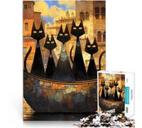 Jigsaw Puzzle for Adults 1000 Pieces Middle Age Black Cats in Gondola Venice Präzisionsschnitt Ein Kunstwerk52x38cm