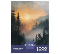 Jigsaw Puzzle for Adults 1000 Pieces, Misty Forest Sunset Artwork, Premium Puzzle Challenge, Holiday Family Game, Premium Thick Cardboard, 52x38cm/1000pcs