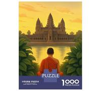 Jigsaw Puzzle for Adults 1000 Pieces Monk Meditating at Angkor Wat Temple Puzzle for Adults Family Game Improve Memory Parent-child Interaction 52x38cm/1000pcs
