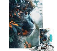 Jigsaw Puzzle for Adults 1000 Pieces Monkey in Jungle Double Exposition Brain Teaser Game Toy Intellectual Game Great Gifts for Games Improve Memory (Size 50x75cm)