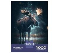 Jigsaw Puzzle for Adults 1000 Pieces Moose Night The Rain Jigsaw Puzzle Relaxing Games Difficult Challenge Unique Gifts for Birthday And Christmas 52x38cm/1000pcs