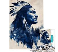 Jigsaw Puzzle for Adults 1000 Pieces Native American Portrait with Forest Overlay Educational Challenge Hand Speed Race DIY Toys for And 14 Years And over (38x26cm)