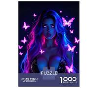 Jigsaw Puzzle for Adults 1000 Pieces Neon Butterfly Woman Jigsaw Puzzle Brain Teaser Game For Family Fun Parent-child Interaction 70x50cm/1000pcs