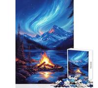 Jigsaw Puzzle for Adults 1000 Pieces Nightfire Under The Northern Lights Educational Toy Funny Gift for Educational Game Difficult And Challenge Size 38x52cm