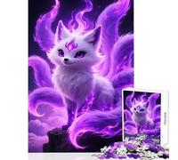 Jigsaw Puzzle for Adults 1000 Pieces Nine-tailed Fox with Purple Flames Educational Toy Secret Santa Gifts Fun Games Improving Love between Couples Size 38x52cm