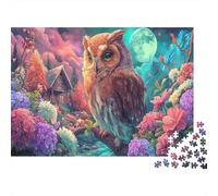 Jigsaw Puzzle for Adults 1000 Pieces Owl Perches Among Blooming Flowers, Educational Games Home Decoration Wildlife Great Gift Adult 70x50cm/1000pcs