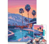 Jigsaw Puzzle for Adults 1000 Pieces Palm Springs Poolside Paradise Illustration Educational Games Wall Decoration Birthday Present,Travel Gifts 38x52cm