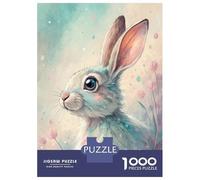 Jigsaw Puzzle for Adults 1000 Pieces Pastel Watercolor Bunny with Flowers Jigsaw Puzzle Relaxing Games Wall Decoration Difficult And Challenge 38x26cm/1000pcs