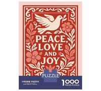 Jigsaw Puzzle for Adults 1000 Pieces, Peace Love Joy Dove Floral Art Artwork, Mindfulness Activity, Idea, Durable Puzzle Pieces, 70x50cm/1000pcs