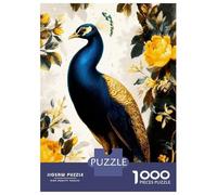 Jigsaw Puzzle for Adults 1000 Pieces Peacock And Yellow Flowers Illustration Puzzles for Adults Relax Games Pattern Assembly for Is Ideal As A Gift 38x26cm/1000pcs