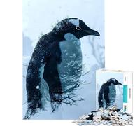 Jigsaw Puzzle for Adults 1000 Pieces Penguin Double Exposure Brain Teaser Game Addictive Toys to Cultivate Patience Gifts Ideas Perfect Decoration (Size 38x26cm)
