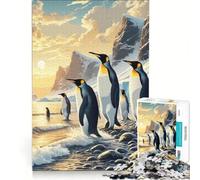 Jigsaw Puzzle for Adults 1000 Pieces Penguins at Sunset, Family Game, Interesting Stress Reduction, Unique Challenge Game 38x26cm