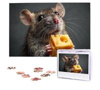 Jigsaw Puzzle for Adults 1000 Pieces Personalized Photos Puzzles Rat Eats Cheese Puzzles with Storage Bag Challenging Picture Puzzle for Home Decor Family Wedding