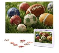 Jigsaw Puzzle for Adults 1000 Pieces Personalized Photos Puzzles Sports Balls on The Grass Puzzles with Storage Bag Challenging Picture Puzzle for Home Decor Family Wedding