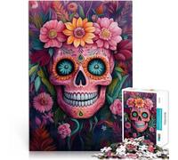 Jigsaw Puzzle for Adults 1000 Pieces Pink Skull And Flowers Lernspiele DIY Spielzeug Lernspiel für Geburtstag, Weihnachten75x50cm