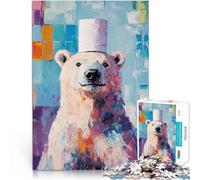 Jigsaw Puzzle for Adults 1000 Pieces Polar Bear in a Top Hat Denkspiel mit vollständig ineinander greifenden, zufällig geformten Teilen38x26cm