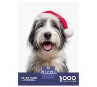 Jigsaw Puzzle for Adults 1000 Pieces Polish Lowland Sheepdog with Santa Hat Puzzles for Adults Relax Games Pattern Assembly for Is Ideal As A Gift 70x50cm/1000pcs