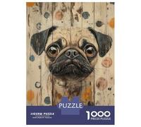 Jigsaw Puzzle for Adults 1000 Pieces Pug Portrait on Wood Panel Cute Dog Portrait Jigsaw Puzzle Relaxing Games Difficult Challenge Unique Gifts for Birthday And Christmas 70x50cm/1000pcs