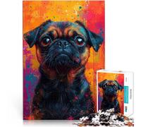 Jigsaw Puzzle for Adults 1000 Pieces Pug Portrait with Colorful Splashes Animal Dog Pet Portrait Pop Art Style Hand speed competition 26x38cm