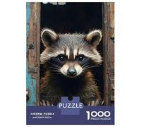 Jigsaw Puzzle for Adults 1000 Pieces, Raccoon Portrait in Rustic Window Frame Artwork, Creative Leisure Activity, Festive Season Fun, Pieces, 52x38cm/1000pcs