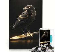 Jigsaw Puzzle for Adults 1000 Pieces Raven Perched on Golden Dagger Family Game Interesting Stress Reduction Unique Challenge Game 50x75cm