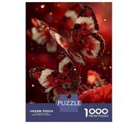 Jigsaw Puzzle for Adults 1000 Pieces Red Butterflies on Red Flower Puzzles for Adults DIY Toys Perfect Decoration Birthday And Unique Gifts 38x26cm/1000pcs
