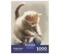 Jigsaw Puzzle for Adults 1000 Pieces Red Cat Jumps on Ball Puzzles for Adults Relax Games Pattern Assembly for Is Ideal As A Gift 70x50cm/1000pcs