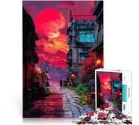 Jigsaw Puzzle for Adults 1000 Pieces Red Moon Cityscape Familienspiel für und Geschenke für Freunde und Familie52x38cm