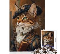 Jigsaw Puzzle for Adults 1000 Pieces Regal Cat Portrait in Renaissance Style Toy Wall Decor Birthday Gifts Impossible Game Difficult And Challenge size 38x52cm