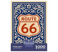 Jigsaw Puzzle for Adults 1000 Pieces Route 66 Sign with Floral Border Jigsaw Puzzle Relax Games Precision Cutting Parent-child Interaction 52x38cm/1000pcs