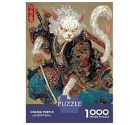 Jigsaw Puzzle for Adults 1000 Pieces, Samurai Cat Warrior Ukiyo-e Style Artwork, Mindfulness Activity, Winter Indoor Entertainment, Premium Puzzle Pieces, 38x26cm/1000pcs