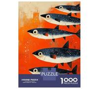 Jigsaw Puzzle for Adults 1000 Pieces School of Fish on Orange Background Puzzle for Adults Relaxing Games For Family Fun Difficult And Challenge 52x38cm/1000pcs