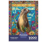 Jigsaw Puzzle for Adults 1000 Pieces Sea Lion Stained Glass Puzzles for Adults Relax Games Pattern Assembly for Is Ideal As A Gift 38x26cm/1000pcs