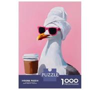 Jigsaw Puzzle for Adults 1000 Pieces Seagull with Coffee And Sunglasses Painting Jigsaw for Adults Relax Games Hand Speed Race Difficult And Challenge 52x38cm/1000pcs