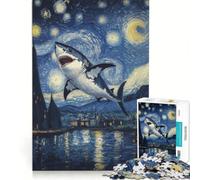 Jigsaw Puzzle for Adults 1000 Pieces Shark in Starry Night Educational Games Perfect Decoration Every Piece Is Unique 38x52cm