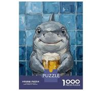 Jigsaw Puzzle for Adults 1000 Pieces Shark with Beer Painting Puzzles for Adults DIY Toys Perfect Decoration Birthday And Unique Gifts 52x38cm/1000pcs